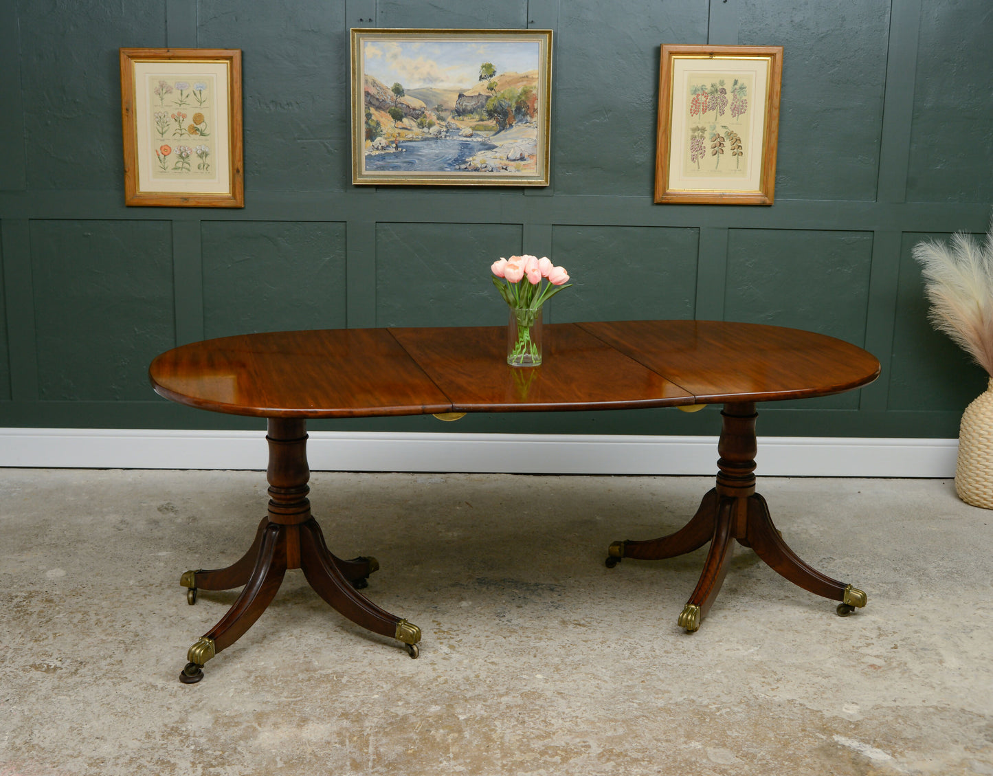 Regency Solid Mahogany Extending Dining Table with Leaf - Twin Pedestal - 194 cm