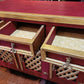 Vintage Chinoiserie Eastern Style Red & Gold Sideboard With Lattice Doors & Lined Interior