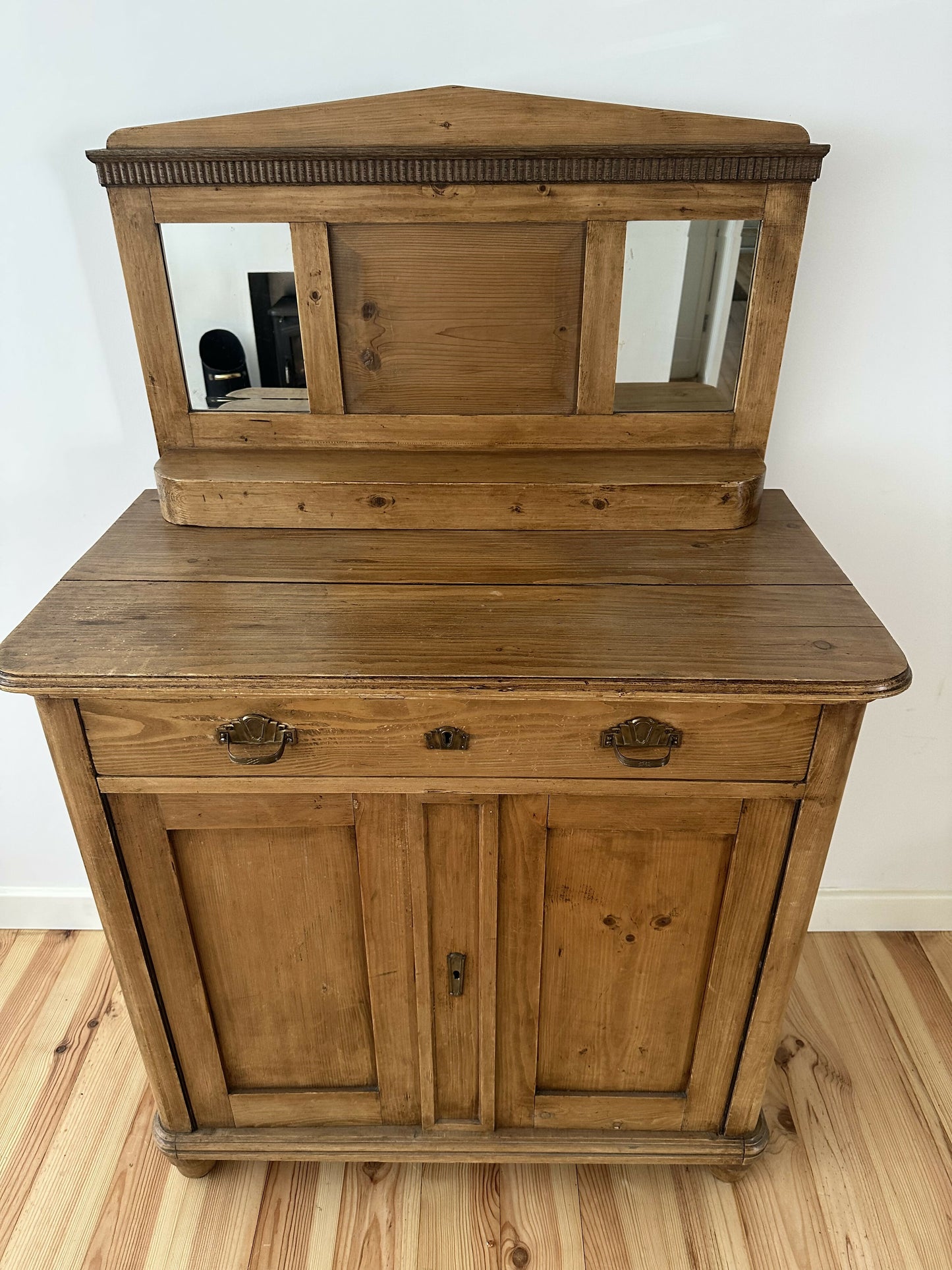 Antique Victorian Pine Chiffonier, Rustic Solid Wood Sideboard, Art Deco Handle Dresser, Natural Patina Storage Cabinet, Old English Buffet