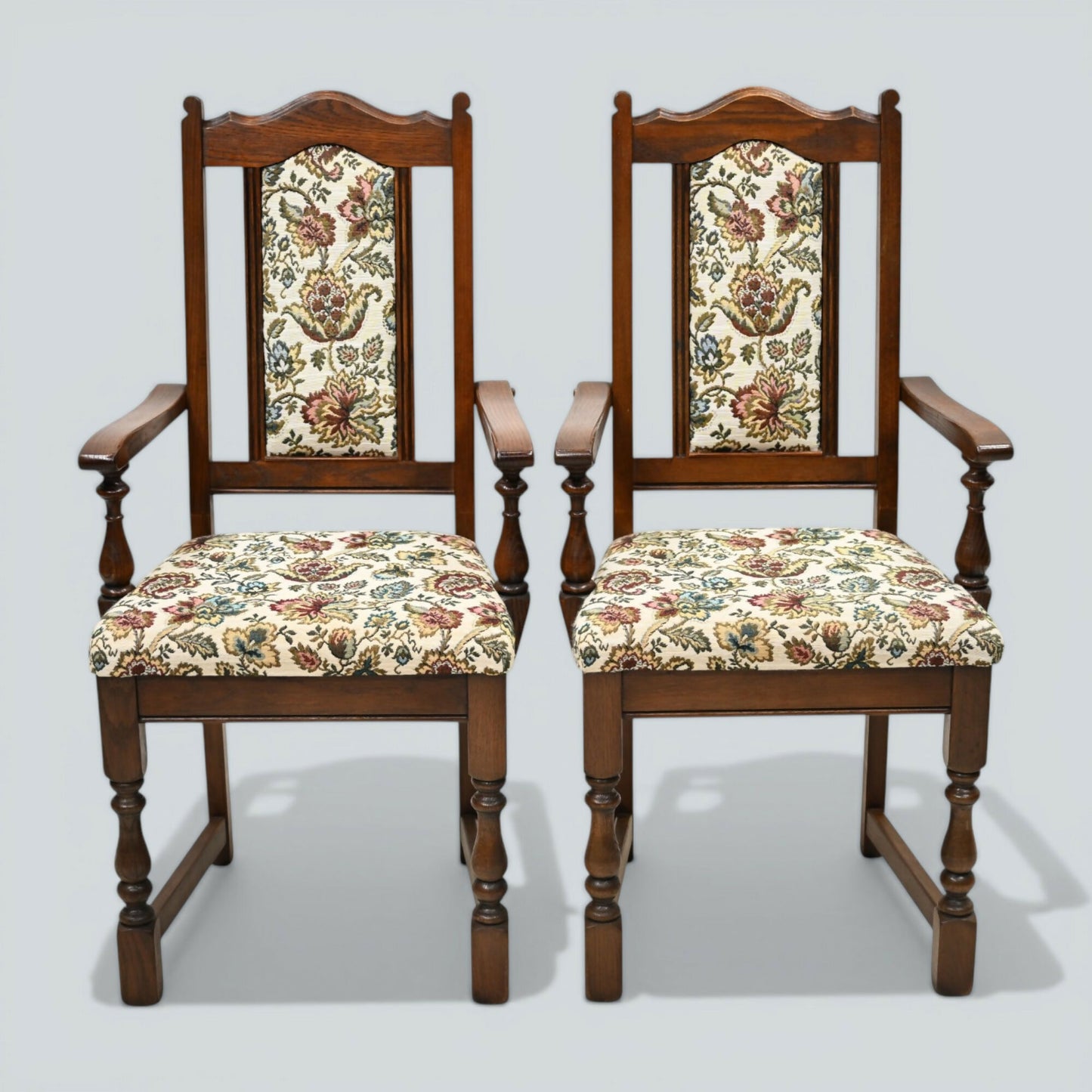 2 Old Charm Dining Chairs Carvers Solid Oak Tudor Brown Trellis FREE UK Delivery