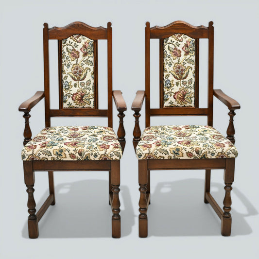 2 Old Charm Dining Chairs Carvers Solid Oak Tudor Brown Trellis FREE UK Delivery