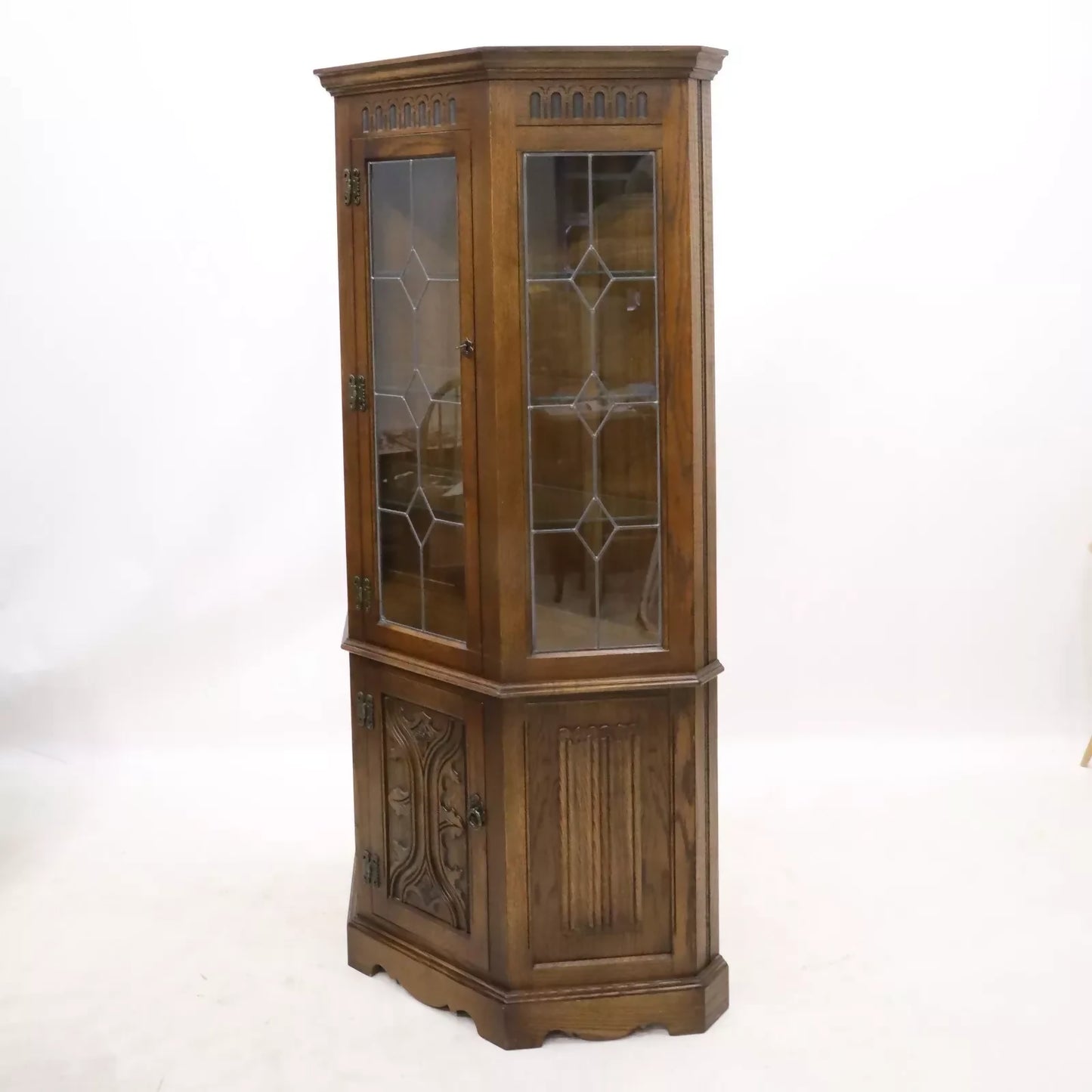 Old Charm Display Cabinet Lower Cupboard Light Oak Leadlight FREE* UK Delivery