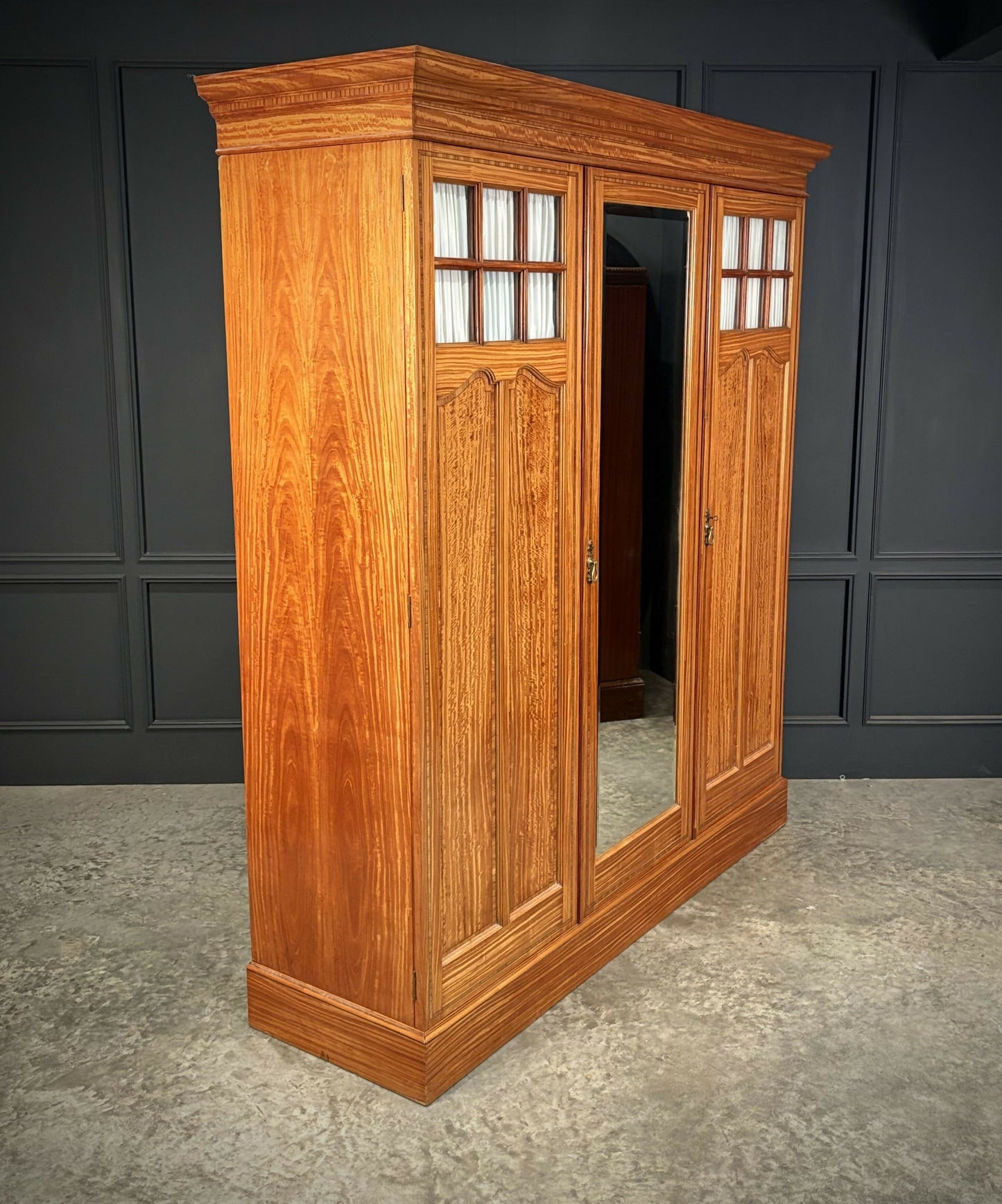 Edwardian Satinwood Vintage Triple Wardrobe