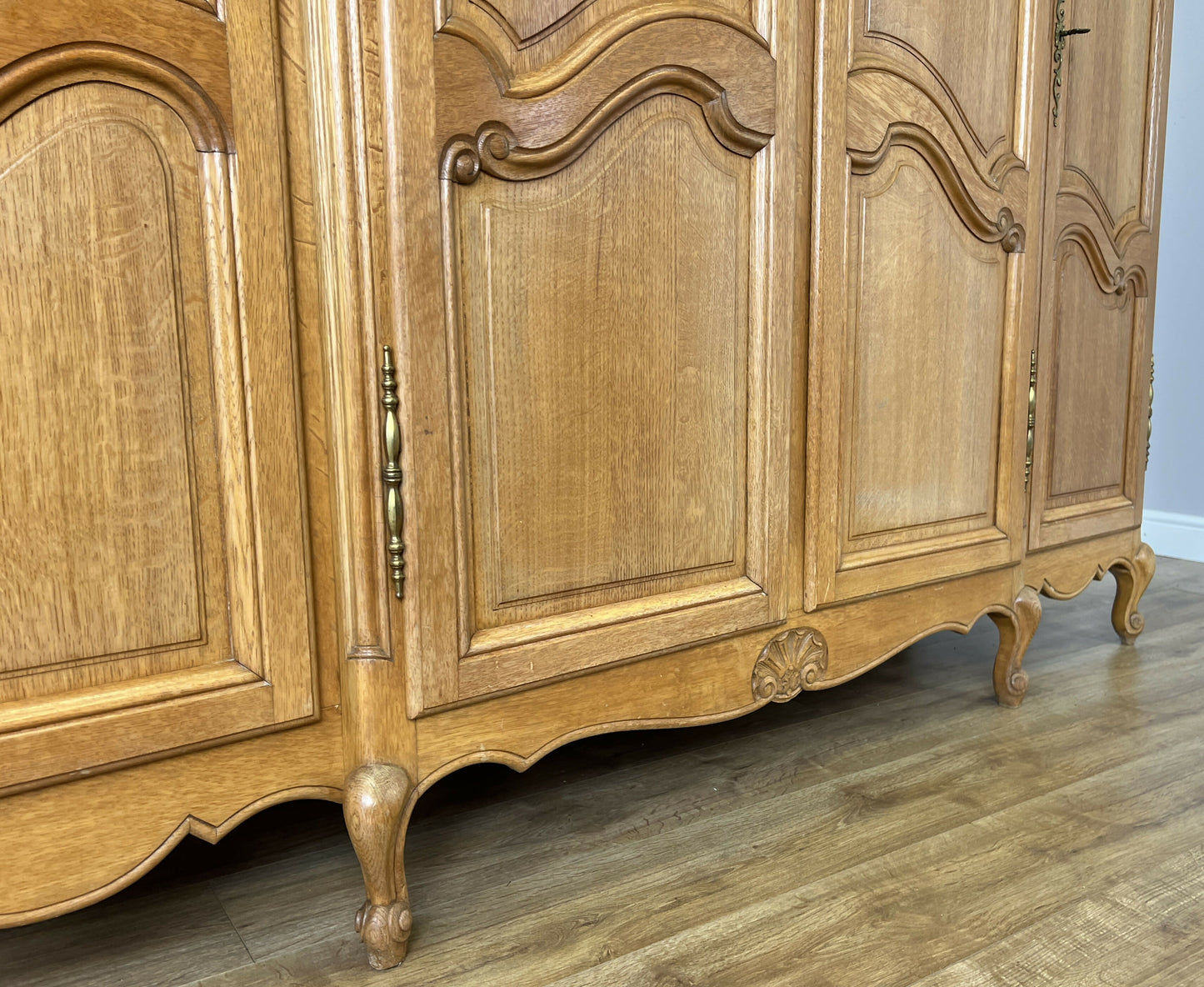 Wardrobe Vintage French Louis XVI Style Oak Four Door Carved Armoire LOT 6385