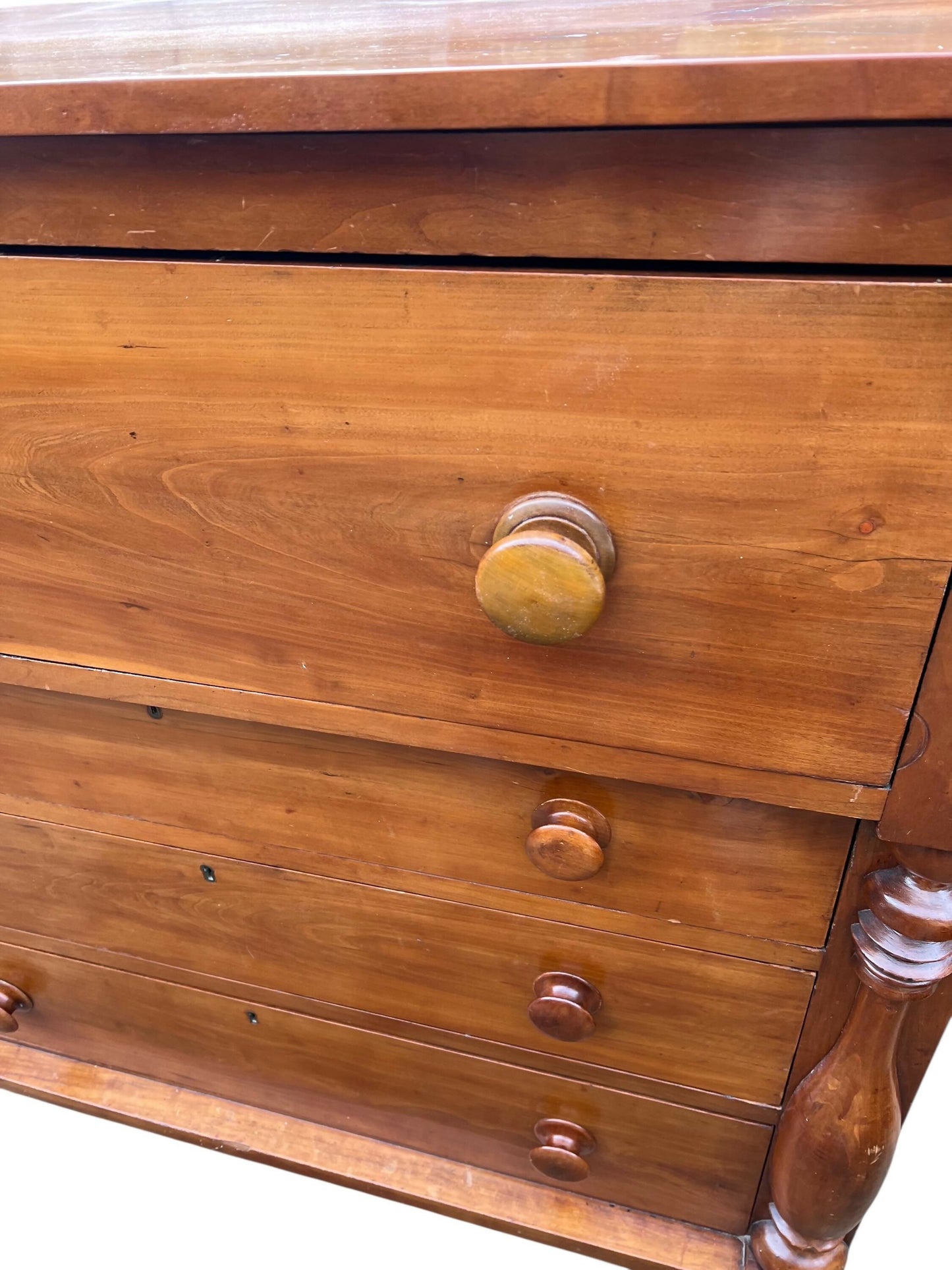 Antique Cherry wood Sheraton Empire large chest of drawers.