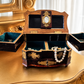 Antique Bombe Jewellery Trinket Box With Mother Of Pearl & Brass Mounts
