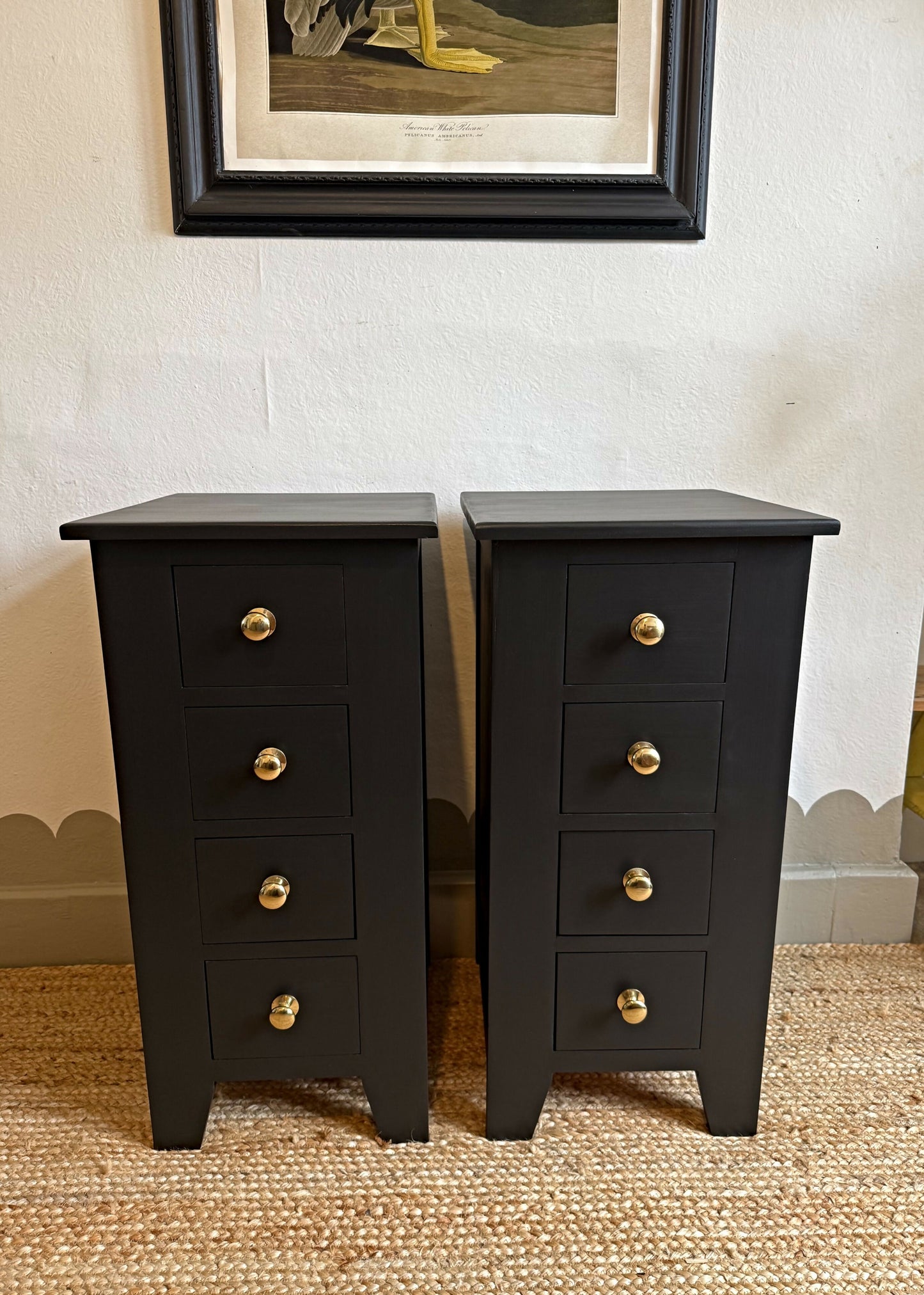 Newly refurbished pair of bedside drawers cabinets tables black nightstands solid wood tall