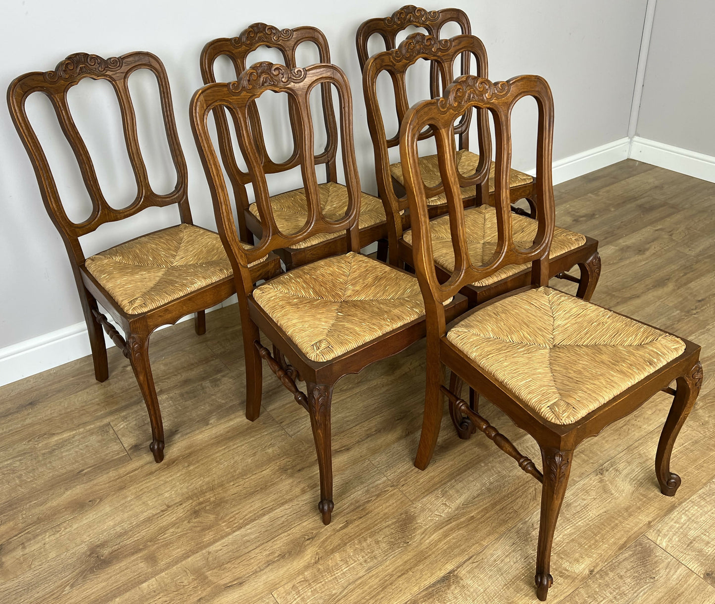 Dining Chairs Vintage French Louis Style Oak Rush Seat Set of 6 Chairs LOT 6348