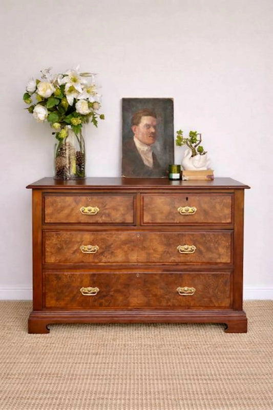 Vintage Georgian Burr Walnut Chest Of Drawers | Walnut Chest | English Country Furniture