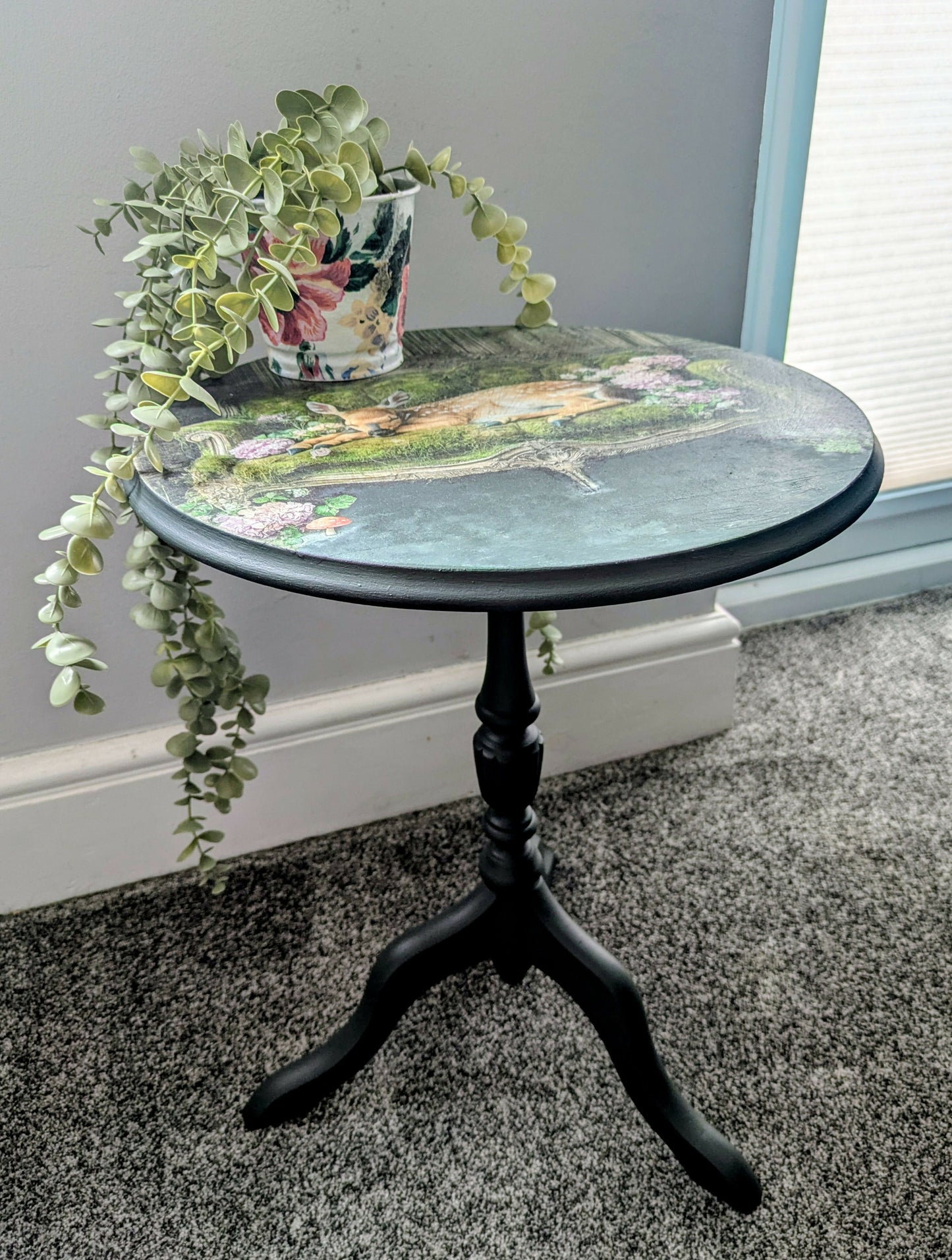 Hand Painted and Decoupaged Small Side Table