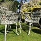 White Love Seat Patio Set with Bench in Pebble Grey