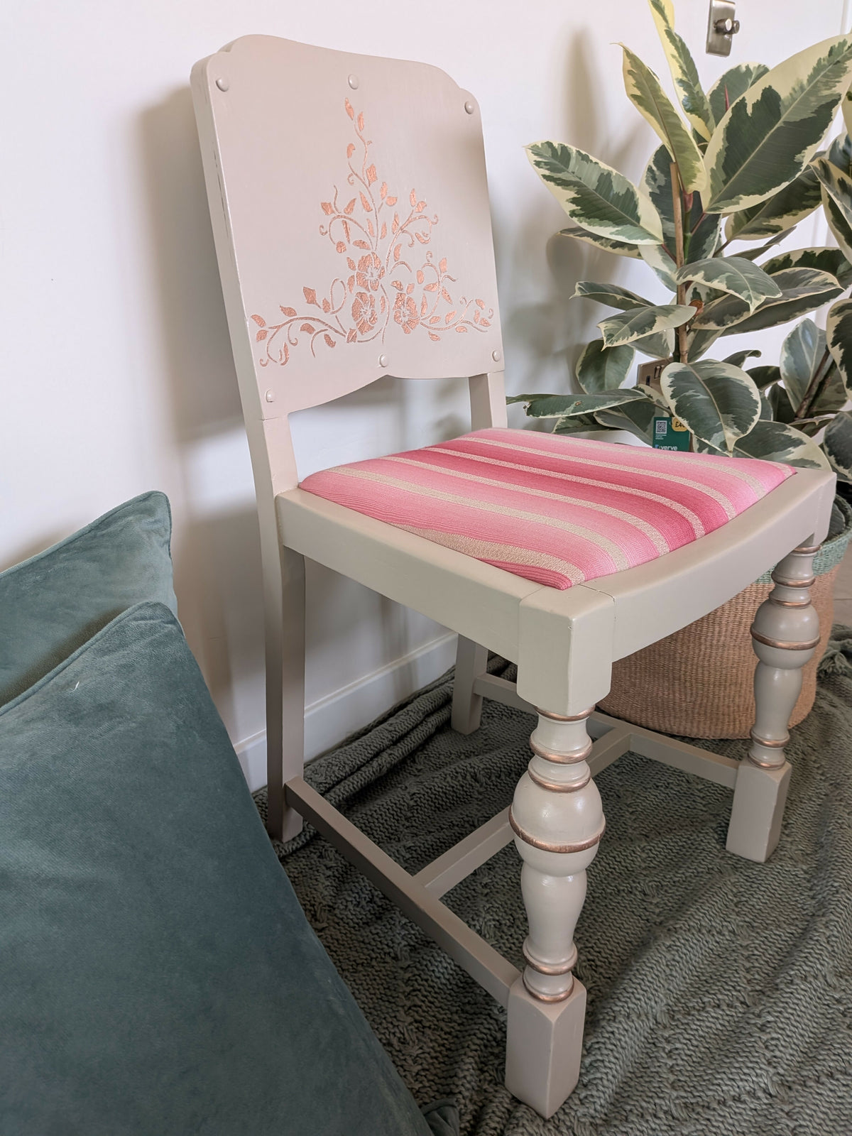 Upcycled statement chair – dressing table chair - cream taupe