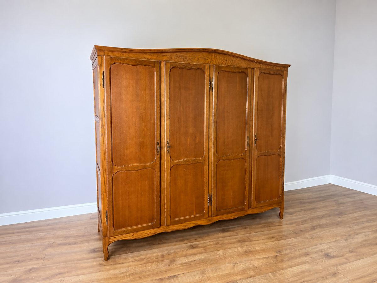 Wardrobe Vintage French Louis XVI Style Oak Four Door Carved Armoire LOT 6532
