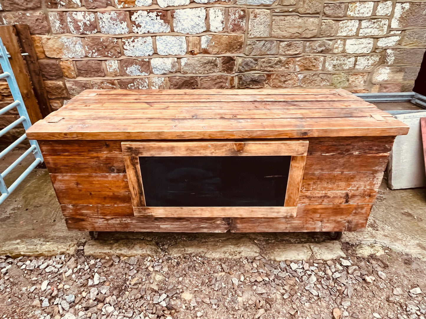 Rustic Reclaimed Wood Kitchen Island – Handmade Mobile Prep Table with Storage