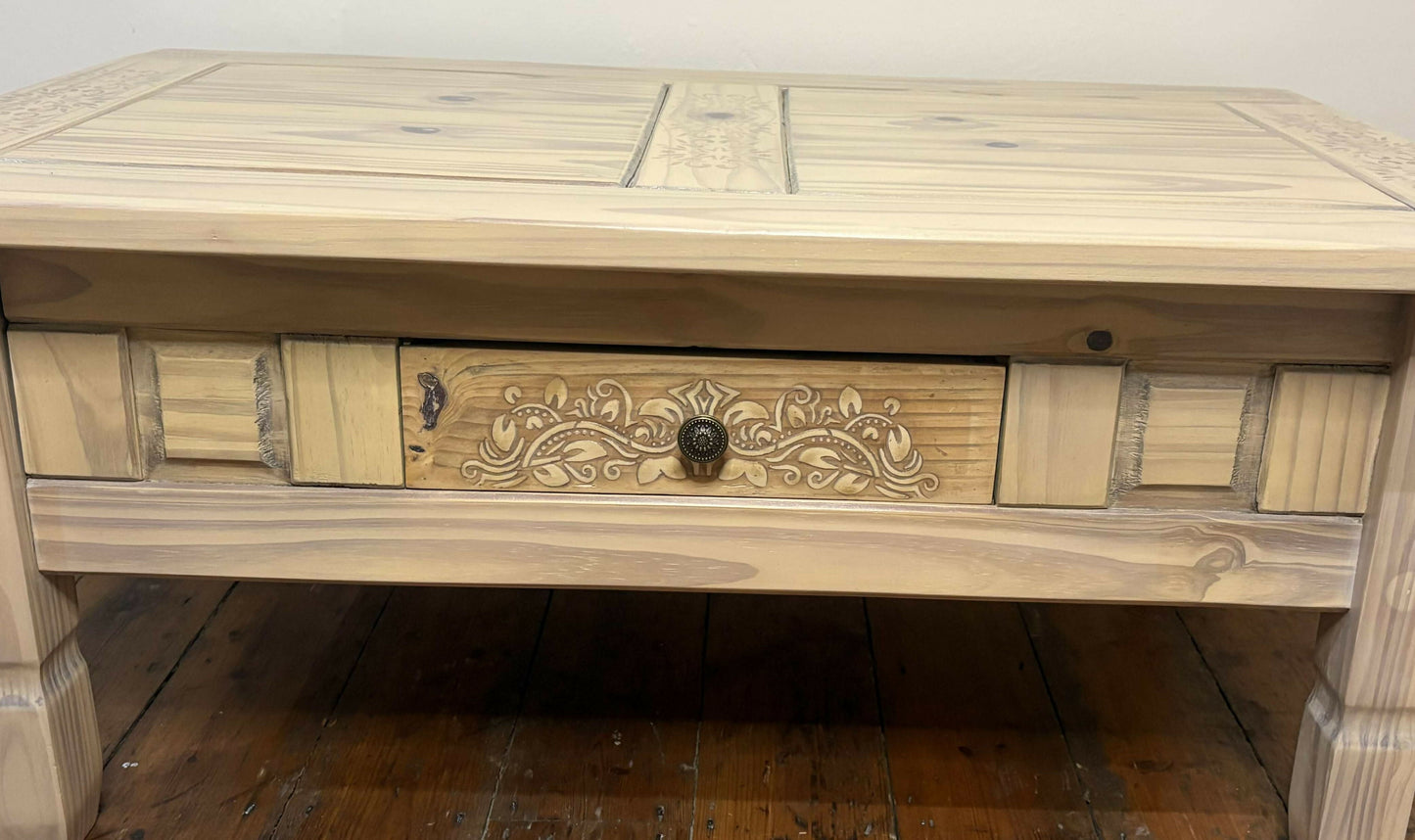 Unique Light Wash Pine Coffee Table