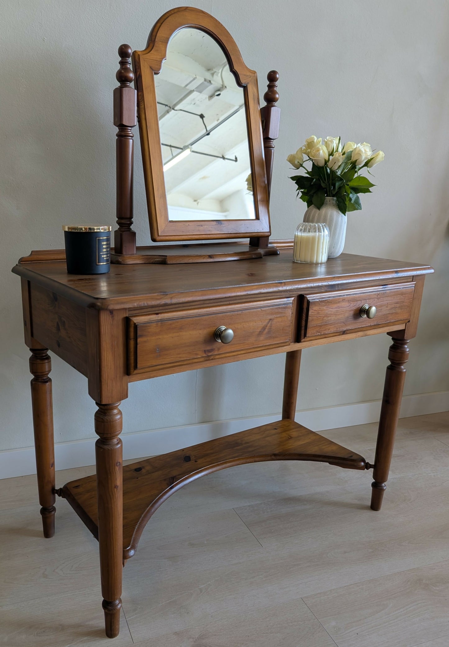 Restored Vintage Ducal Pine Dressing Table with Swing Mirror