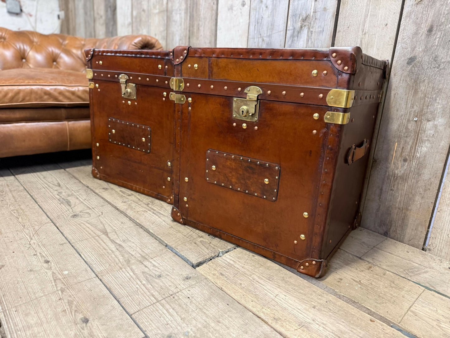 Vintage storage trunks - custom made chests - English antique leather