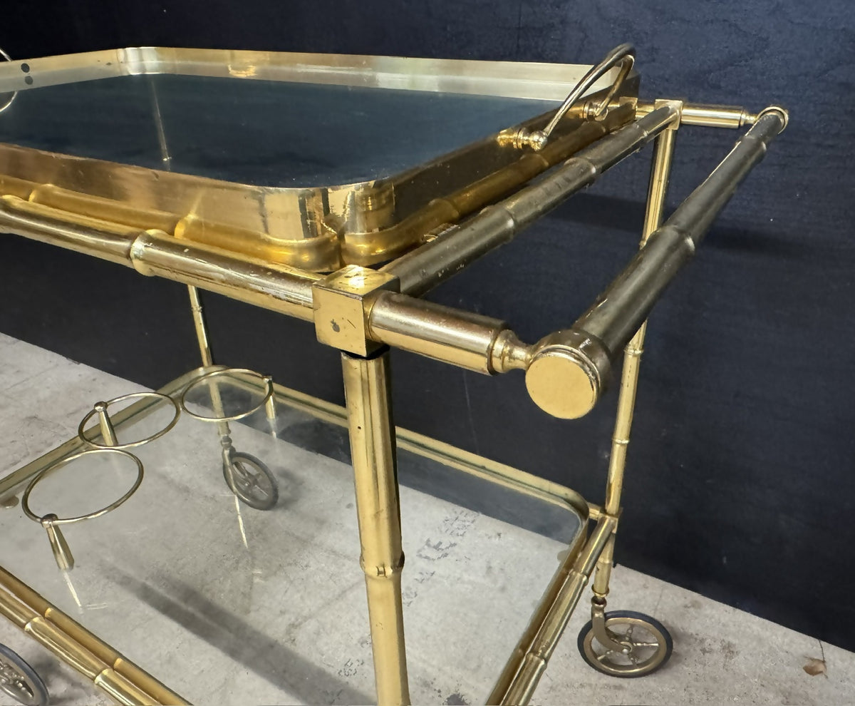 French Brass Faux Bamboo Cocktail Trolley