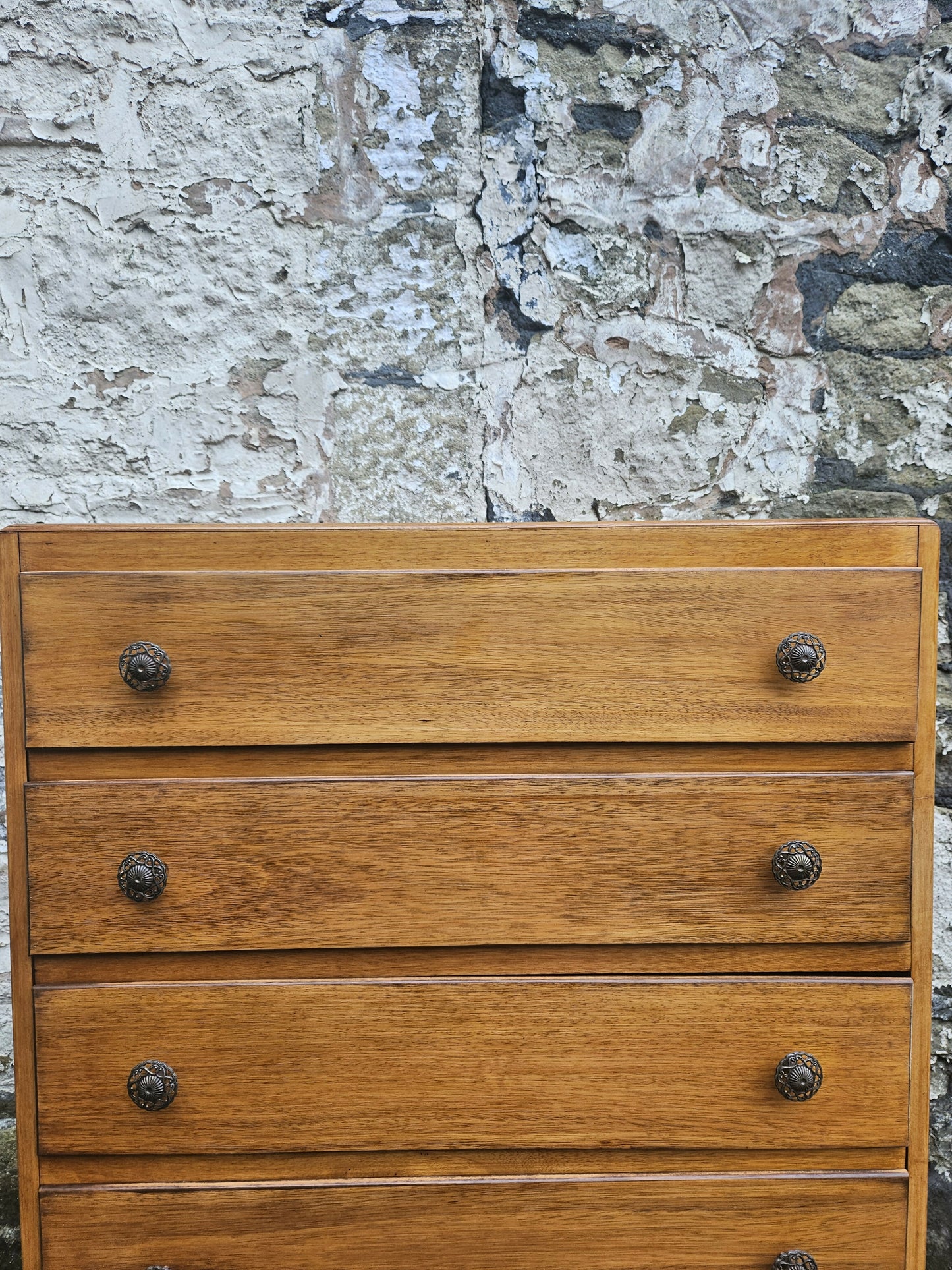Vintage Oak Tallboy Chest of Drawers: Antique Cabinet with Detailing Five Drawer