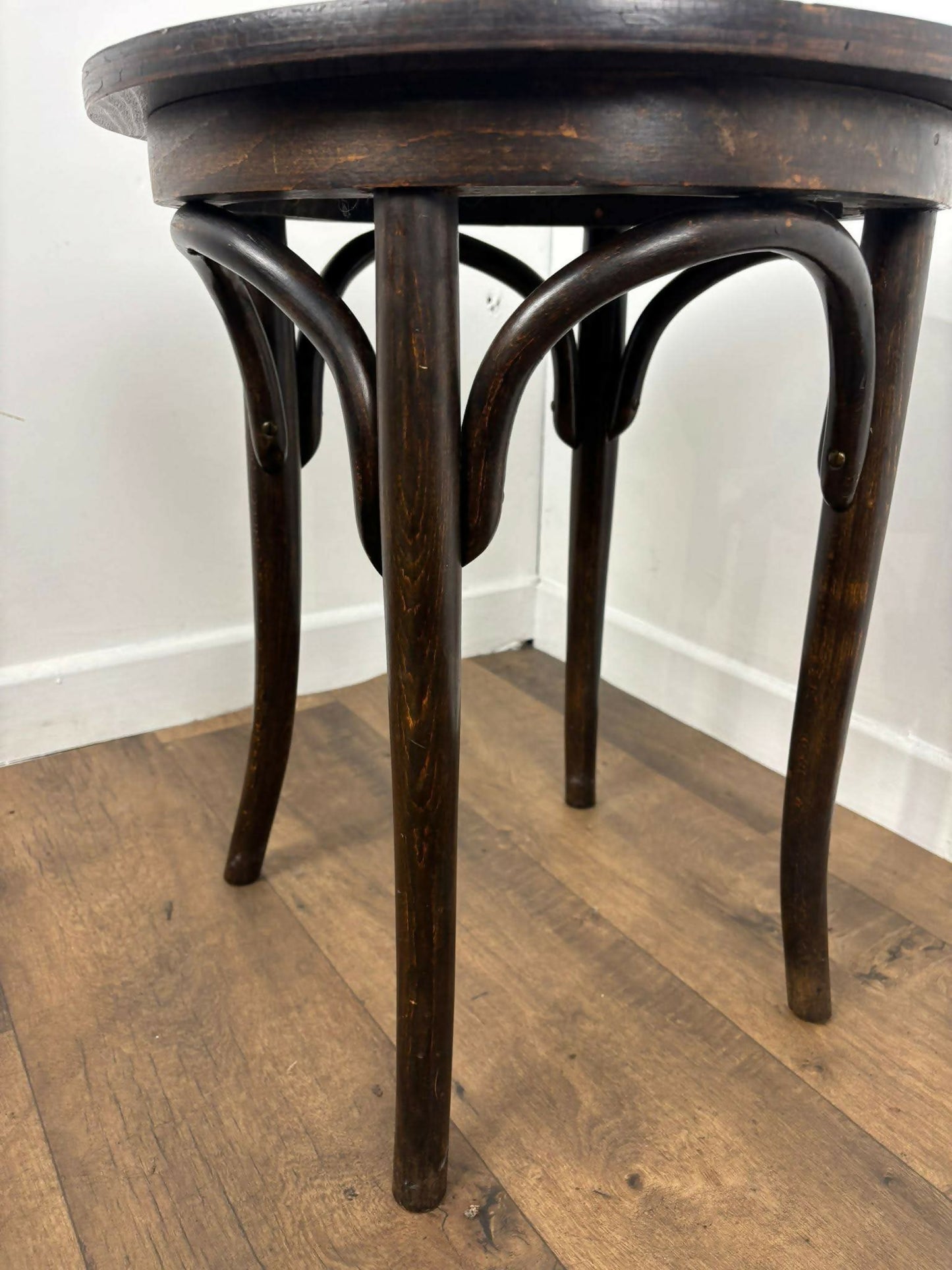 Vintage Small Circular Oak Bentwood Side Table