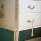 Upcycled French style vintage Cream Dressing Table, vanity with large triple mirror and gold details,
