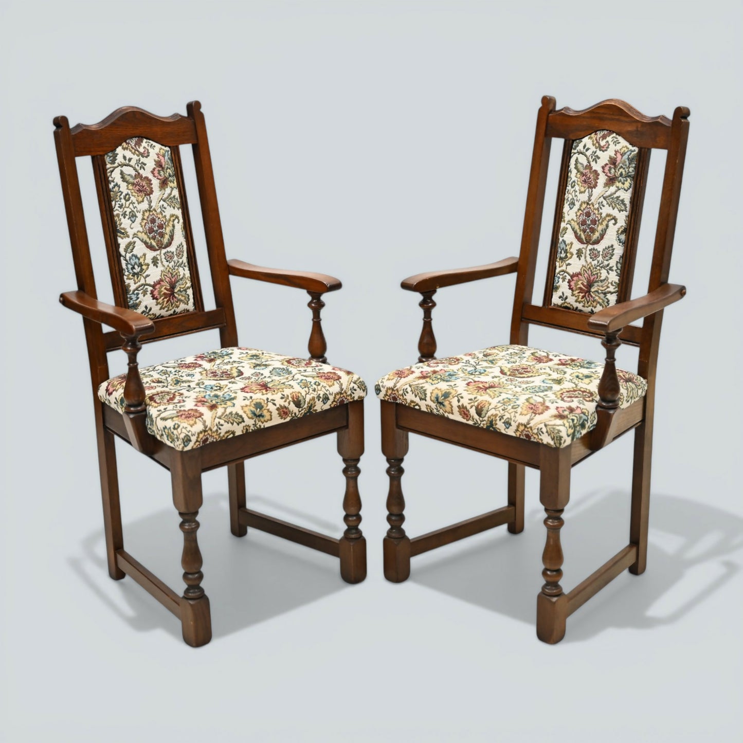 2 Old Charm Dining Chairs Carvers Solid Oak Tudor Brown Trellis FREE UK Delivery