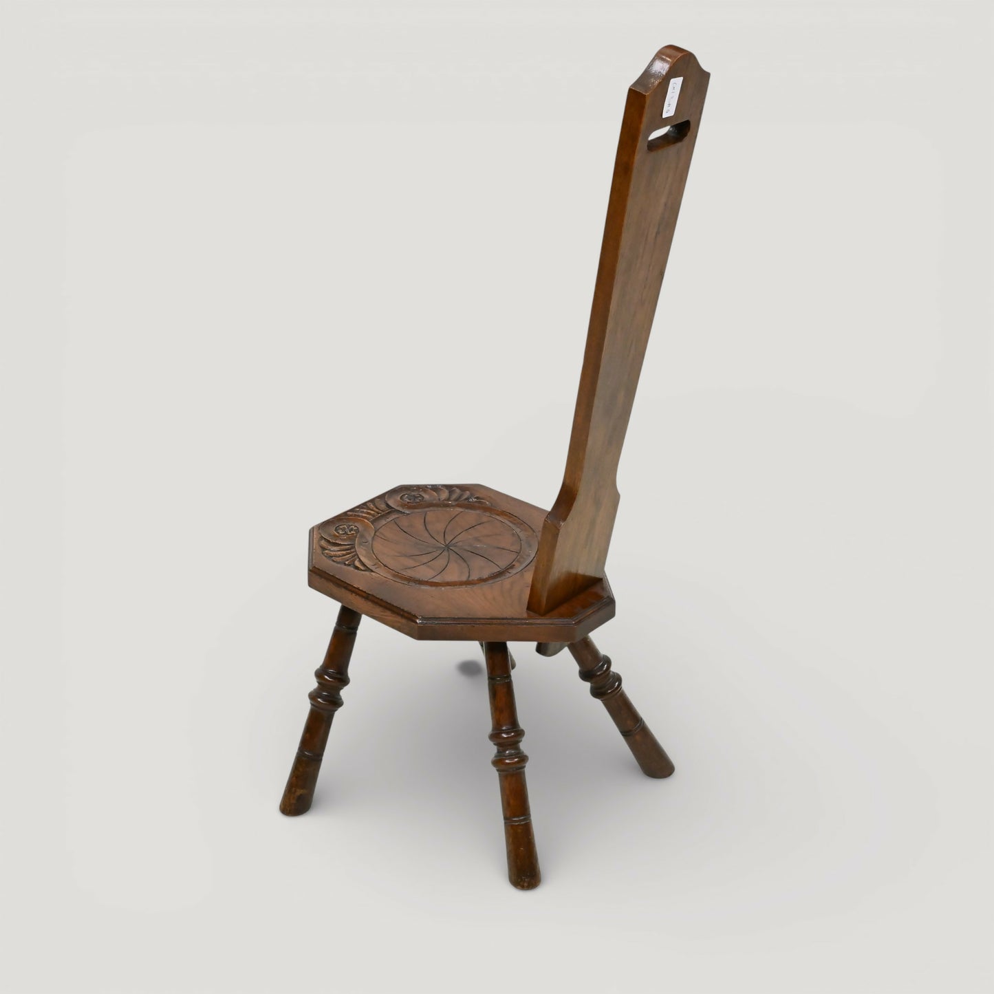 Vintage Spinning Wheel Chair Carved Oak Seat Spinning Stool FREE UK Delivery*. SBR11094/2710E