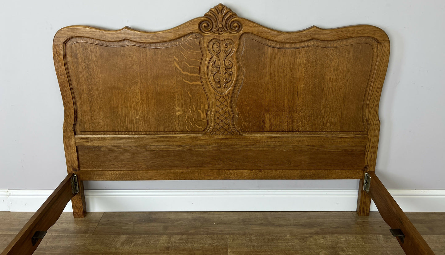 Bed Vintage French Louis XVI Oak Double Bed Frame Carved Headboard LOT 6376