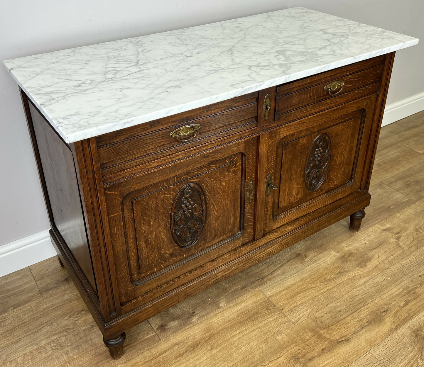 Cabinet Antique French Style Marble Top Oak Sideboard Carved Cupboard LOT 6312