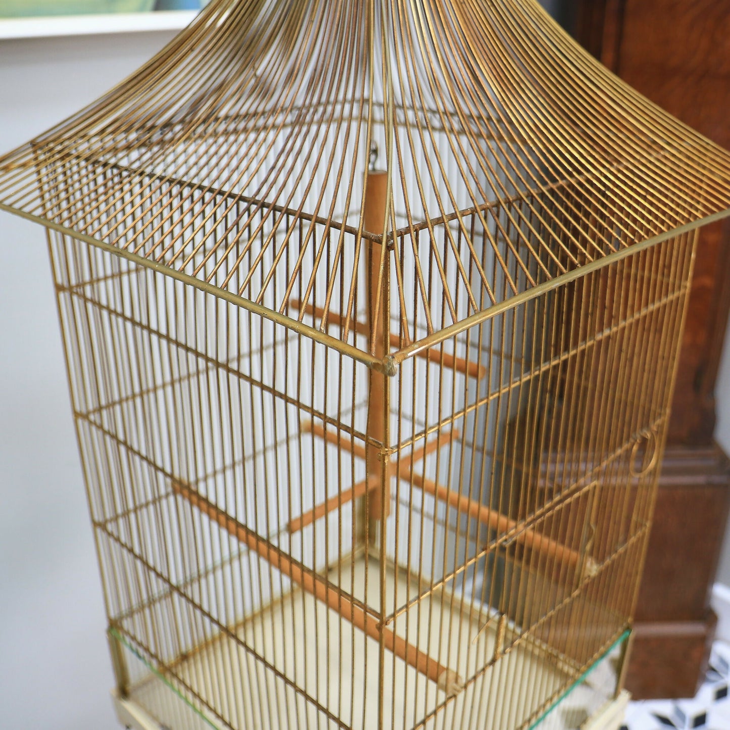 Vintage Bird Cage in Gold Colour Pagoda Style