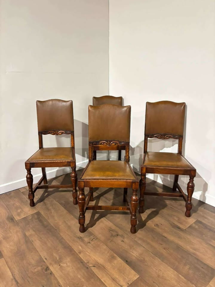 Set of Four Vintage 1940s Oak Dining Chairs