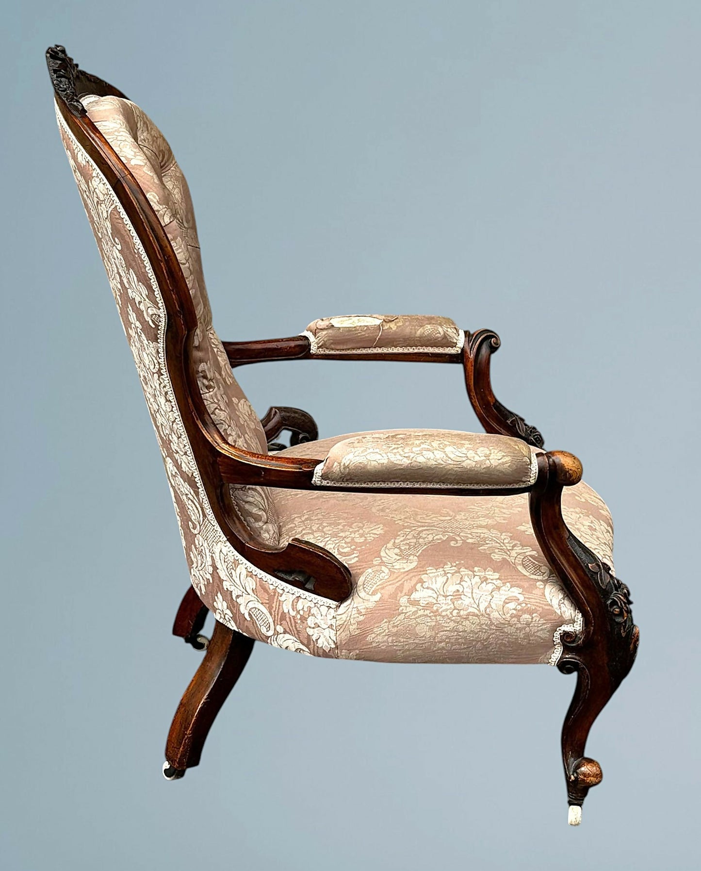 Victorian Walnut Open Armchair With Carved Decoration