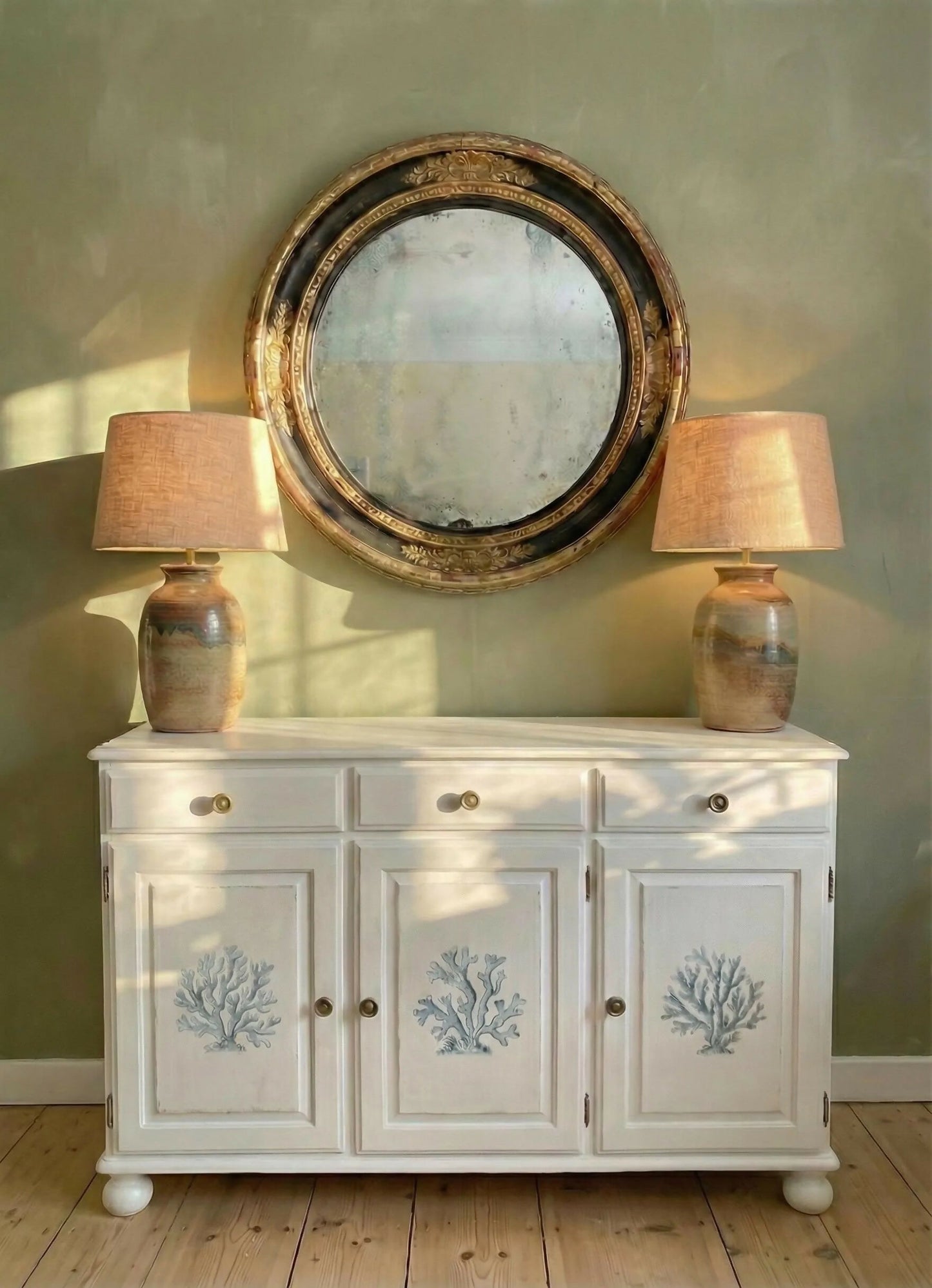 Vintage hand Painted Sideboard/coastal Furniture/white cabinet