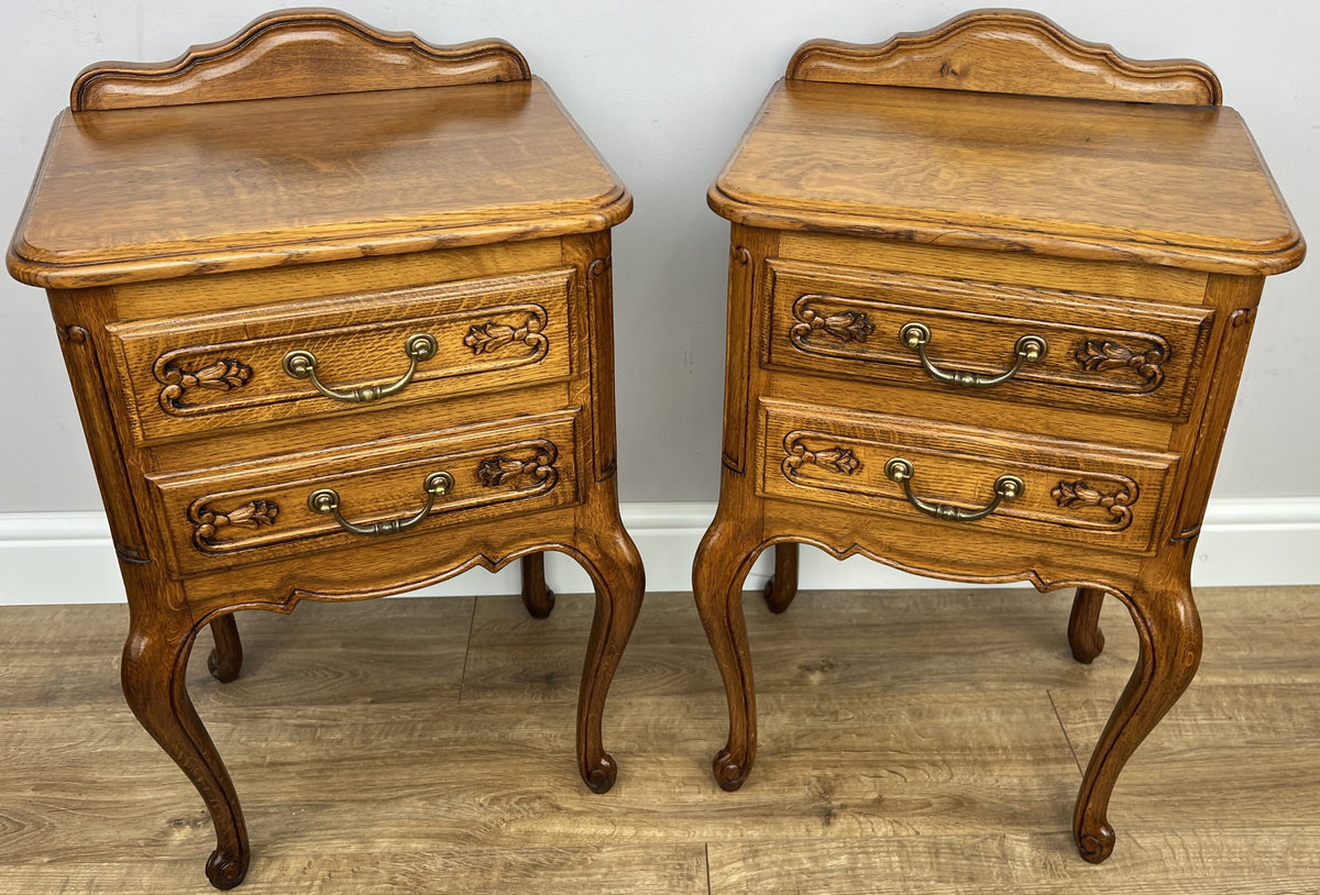 Pair of Bedside Tables Vintage French Louis Nightstands Oak Cabinets LOT 6575