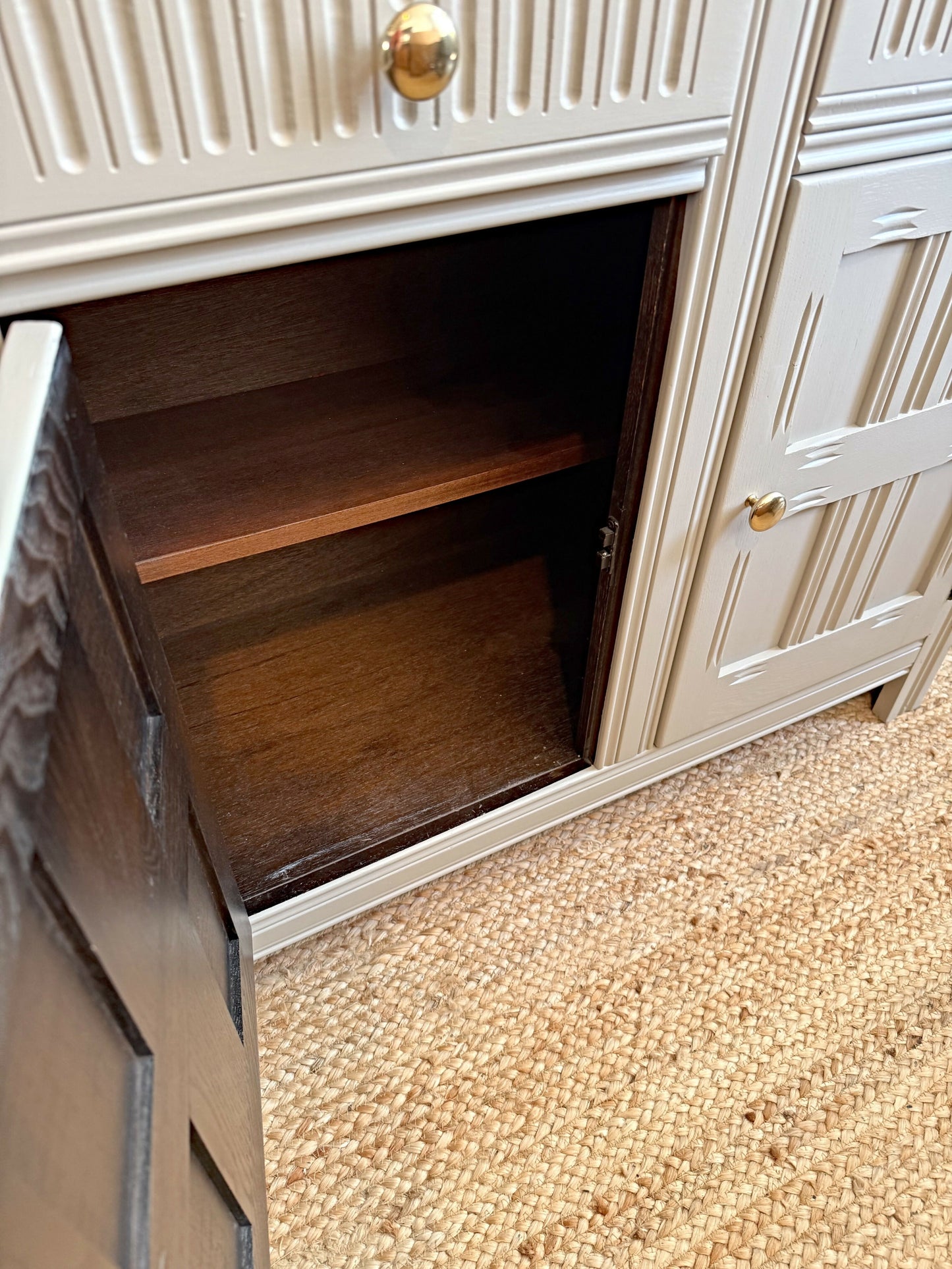 Newly refurbished Ercol pair of sideboards solid elm wood alcove