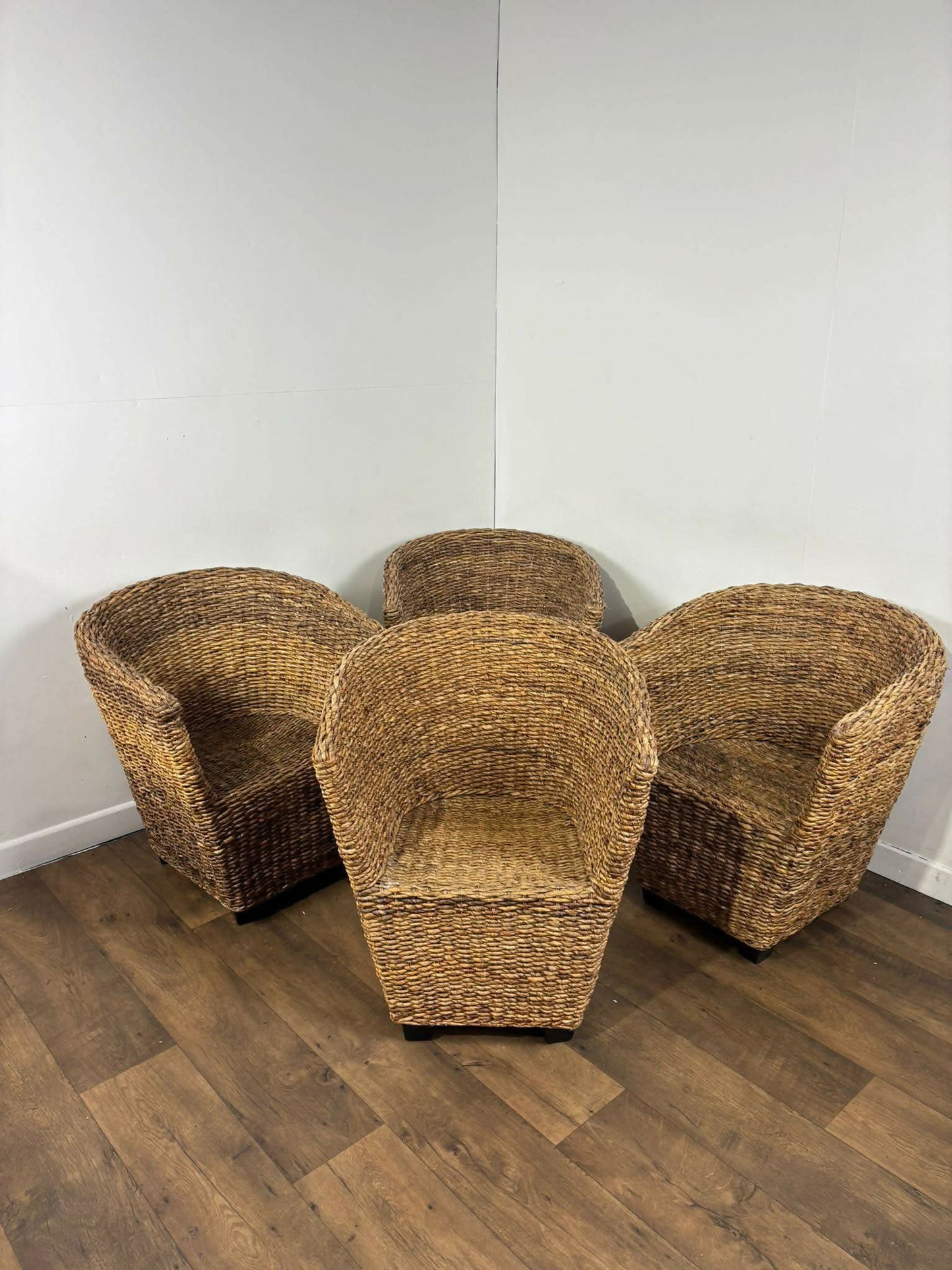 Set of Four Hand-Woven Abaca Fibre Tub Chairs