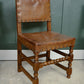 6 Oak Leather Dining Chairs - Cromwellian Style