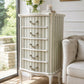 Elegant Hand-Painted French Tallboy Chest of Drawers | Sage Green & Ivory Stripe | Vintage Style