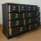 4ft Apothecary haberdashery "style" merchant bank chest of drawers sideboard Solid pine ebonized black x13 drawers