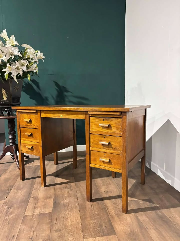 1950’s Oak Kneehole Teachers Desk3