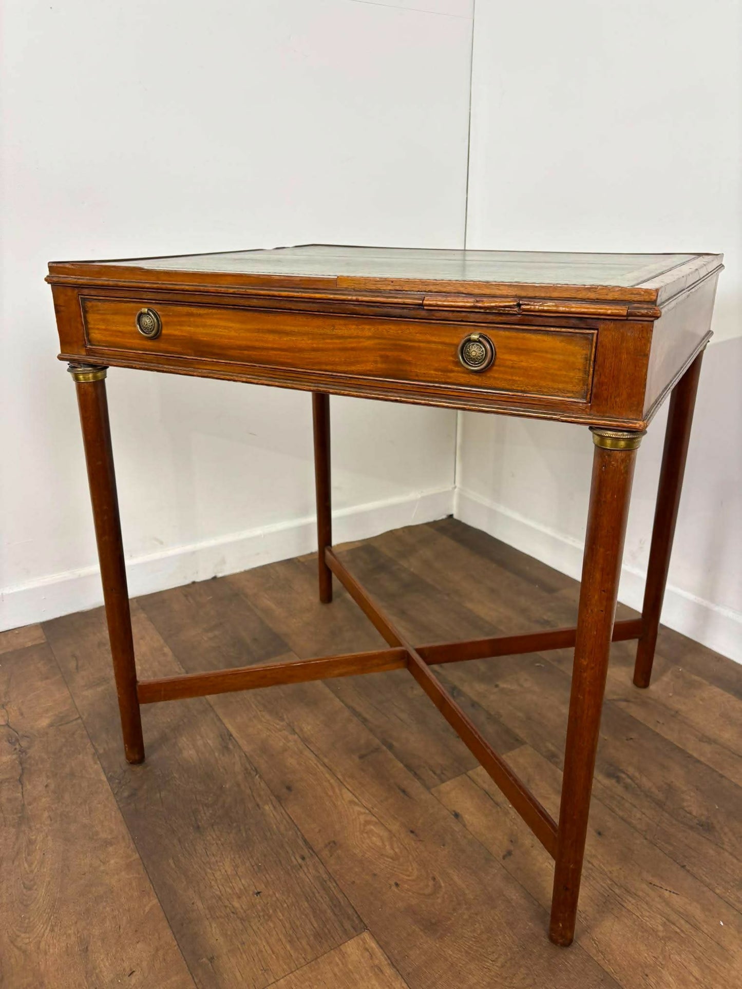 Edwardian Mahogany Side Table with Tooled Green Leather Top
