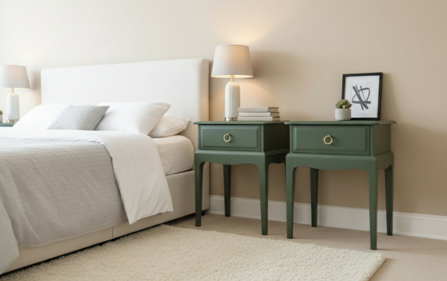 Stag Minstrel Bedsides, Leggy, One drawer pair, custom order