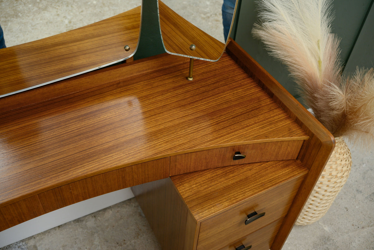 Mid Century Teak Dressing Table with Mirrors - Lebus Link - 1960s