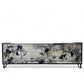 Vintage painted grey and decoupaged Japanese Crane birs in light backround with flowers