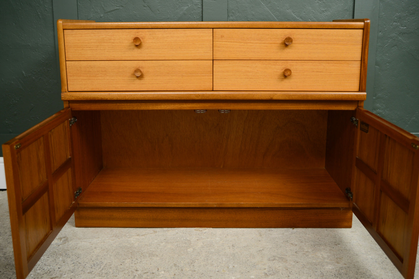 Mid Century Nathan Squares Sideboard Vinyl Cabinet With Drawers 1970s
