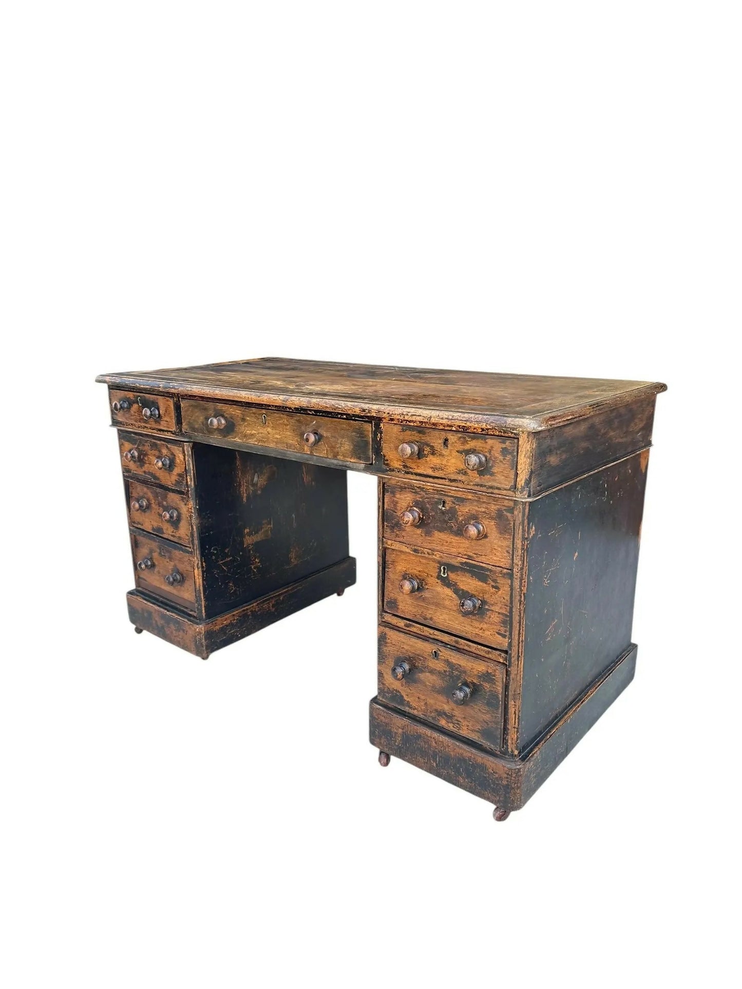 Vintage Victorian distressed office pedestal desk