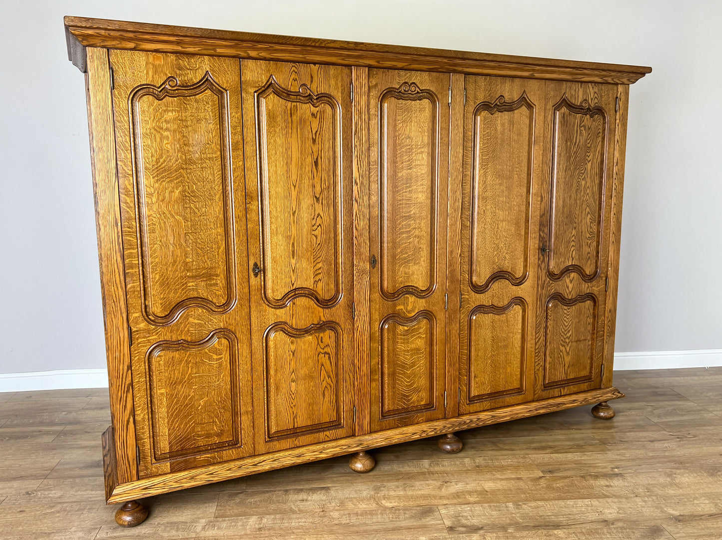 Wardrobe Vintage French Style Oak Five Door Carved Armoire Cabinet LOT 6111