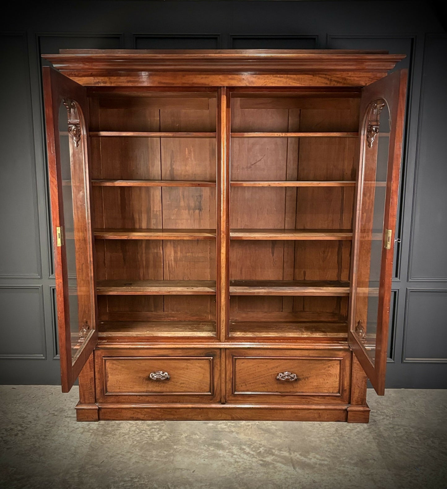 Vintage Victorian Mahogany Glazed Bookcase