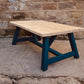 Solid Wood Farmhouse Coffee Table | Handcrafted Rustic Coffee Table with Natural Top & Navy Painted Base