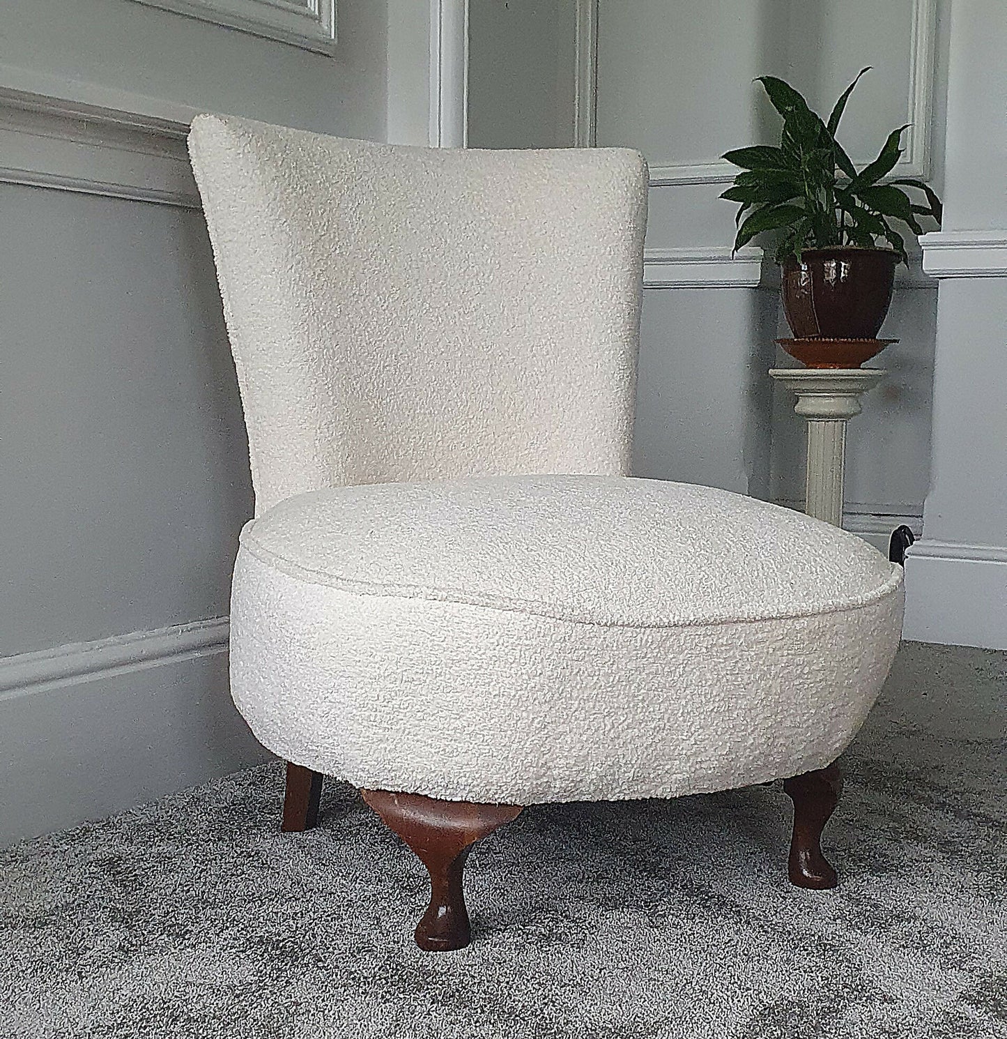 Antique Victorian Bedroom Chairs White Boucle- Newly Upholstered.